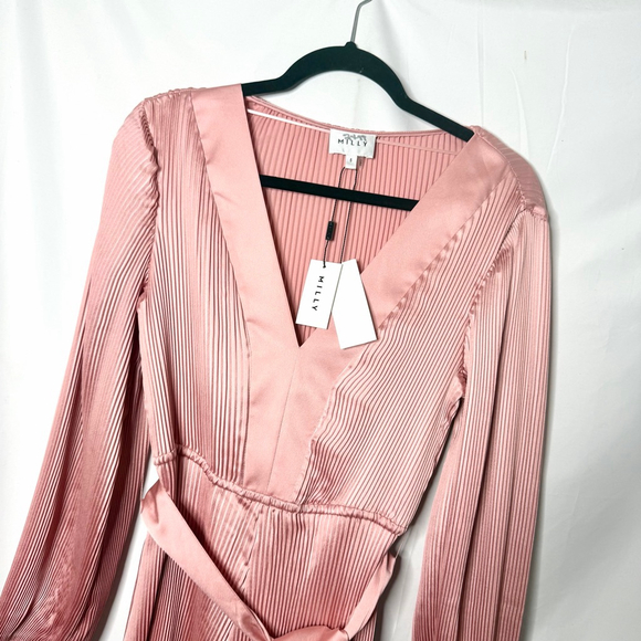 NEW with tags Women's Milly Pink Liv Satin Pleated Mini Dress Size 6 - Picture 4 of 8